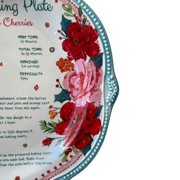 PIONEER WOMAN Cheerful Rose 12" Holiday Cookie Sharing Plate Platter Recipe Teal - Picture 5 of 10